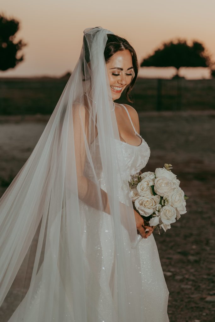 Bride in Cyrpus at sunset